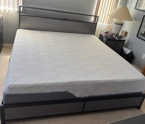 Lifezone King Bed Frame with 2-Tier Storage Headboard, Metal Platform Bed Frame with 4 Storage Drawers, Built in Charging Station & LED, Noise-Free/Me