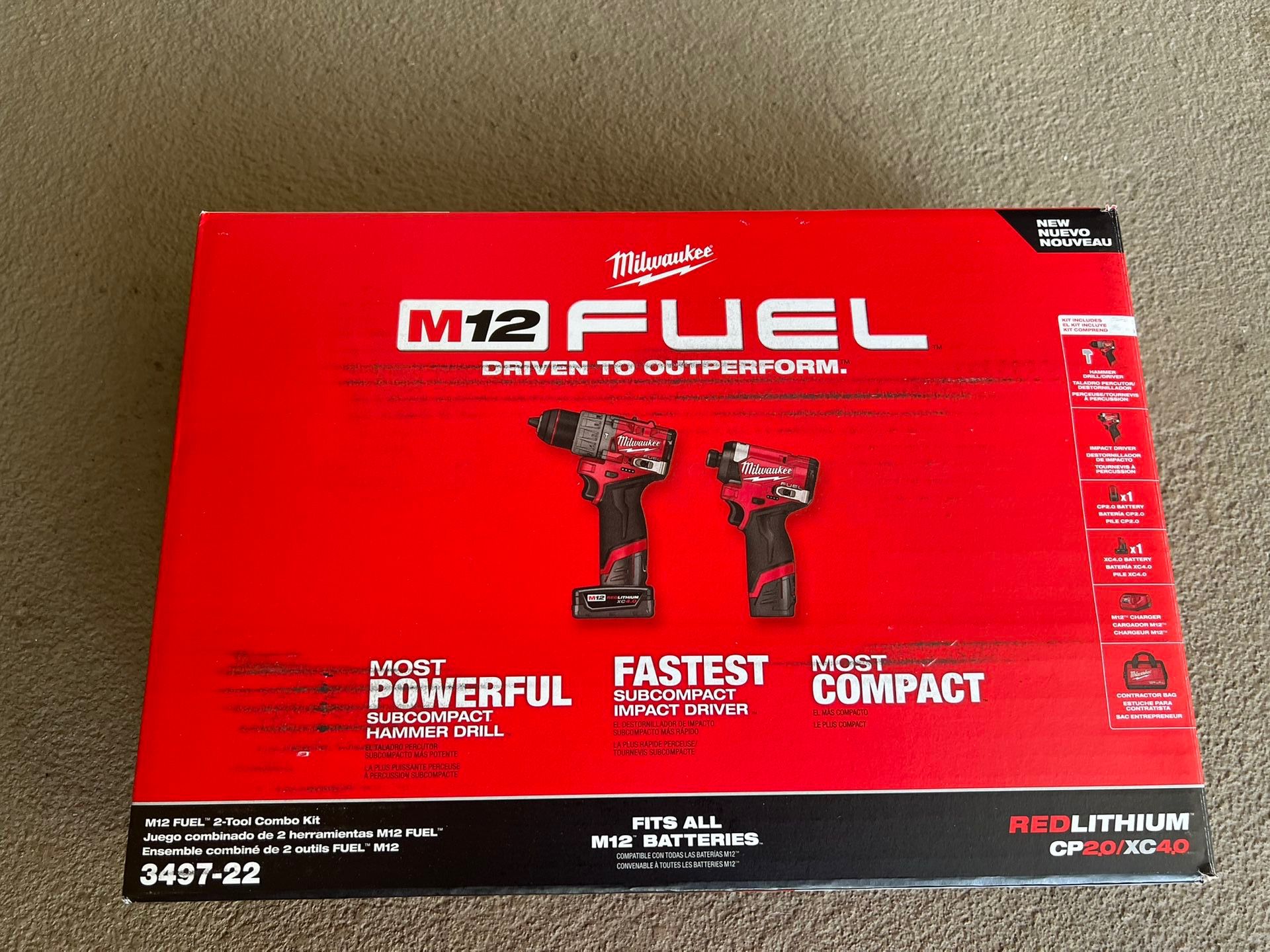 Milwaukee M12 Fuel Brushless Cordless Hammer Drill & Impact Driver Combo Kit w/2 Batteries