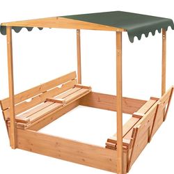 Covered Convertible Sandbox with Canopy Cover & Two Bench Seats