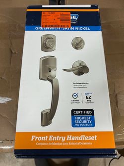 Schlage Greenwich Satin Nickel Exterior Entry Door Handle + Deadbolt Set