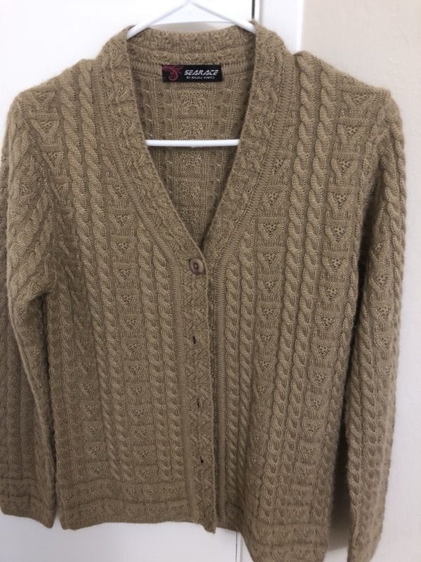 Brown pure woolen knit cardigan