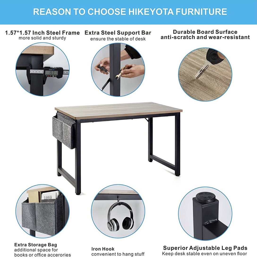 Computer Desk 47 Inch Modern Sturdy Office Desk, Heavy Duty Writing Study Desk for Home Office with Extra Thickened Frame & Strong Legs (Black+White)