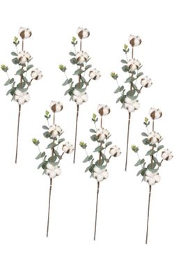 6Pcs Artificial Cotton Eucalyptus Flower Bouquet Faux Flower Decor for Home Hotel Party Wedding Rustic Centerpieces Never Wither for Floral Arrangemen