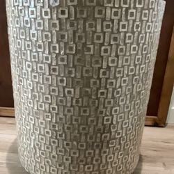 Contemporary Mother of Pearl Shell Accent Table - Geometric Mosaic Drum Side Table with Gold Base