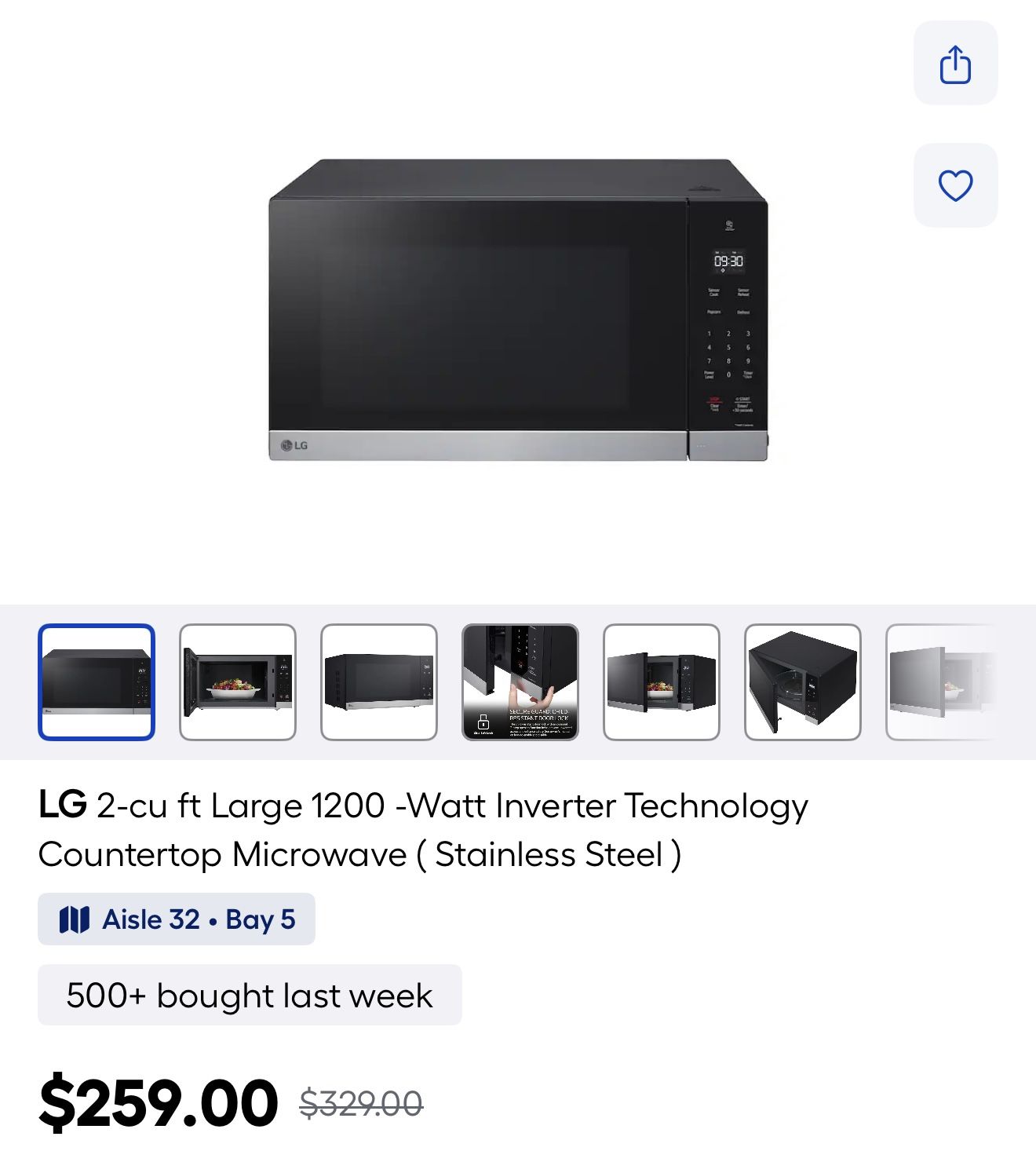 LG 2-cu ft Large 1200 -Watt Inverter Technology Countertop Microwave ( Stainless Steel )