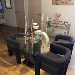 Modern Glass Dining Table with 4 Bouclé Chairs – Gently Used