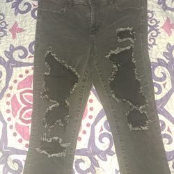 American Eagle Jeans Distressed Denim Black Size 14