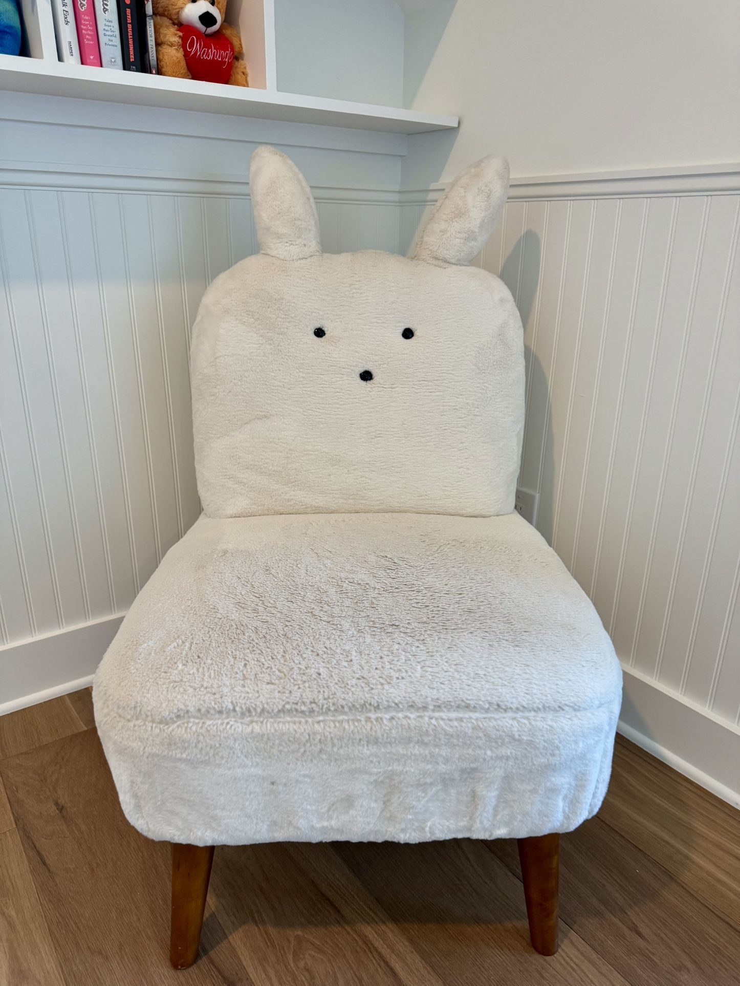 Faux Fur Bunny Accent Chair in Ivory and Capri Wood