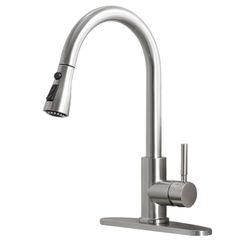 Kitchen Faucets with Pull Down Sprayer, Brushed Nickel High Arc RV Laundry Bar Commercial Sink Faucet, 1 or 3 Hole Stainless Steel
