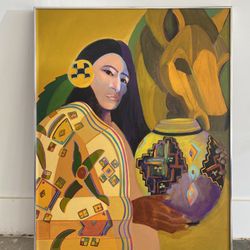 Large Original Southwest Painting - Woman w/ Pot (30x40) - Bright Modern Colors