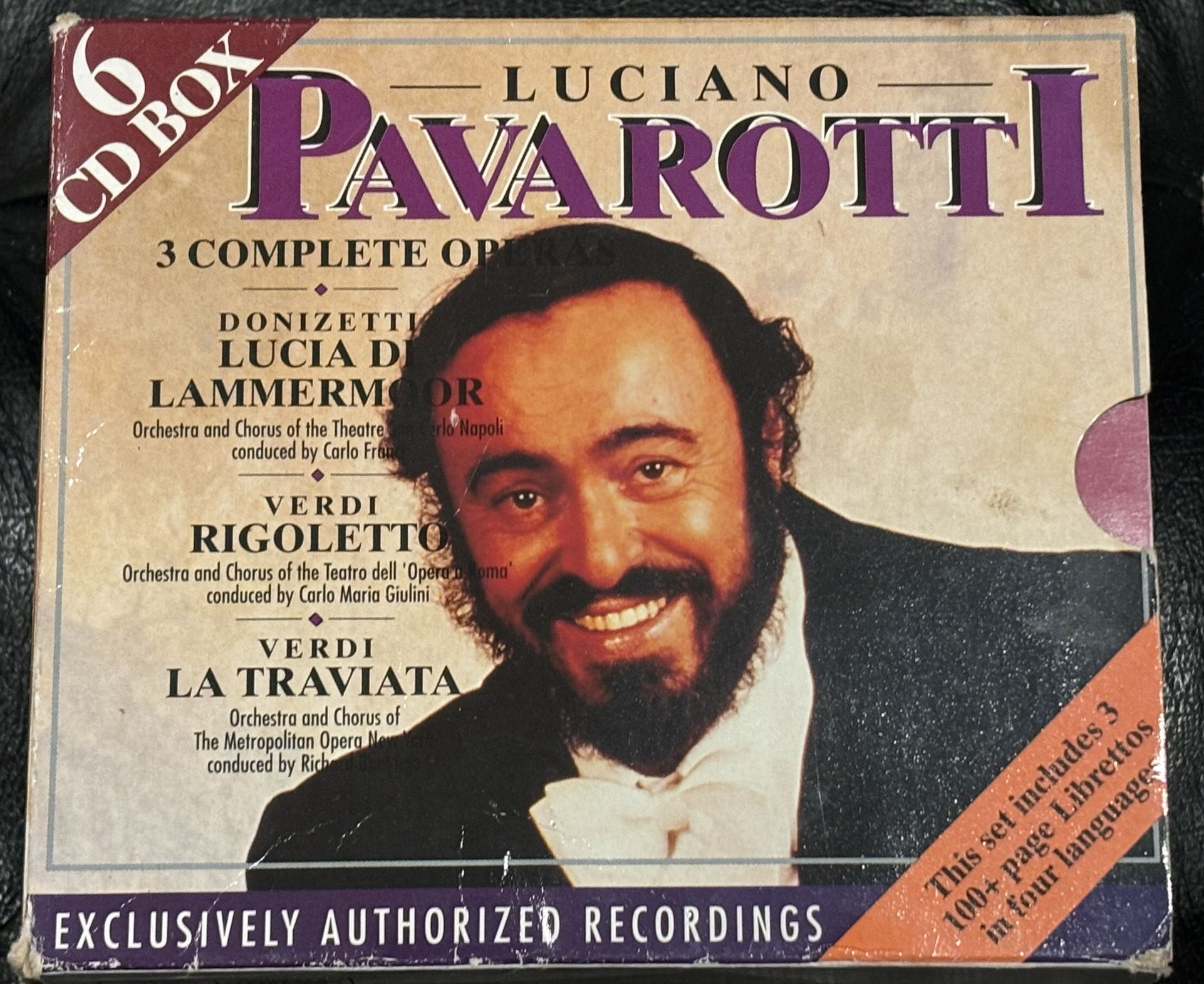 LUCIANO PAVAROTTI 6 CD BOX SET WITH BOOKLETS 3 COMPLETE OPERAS