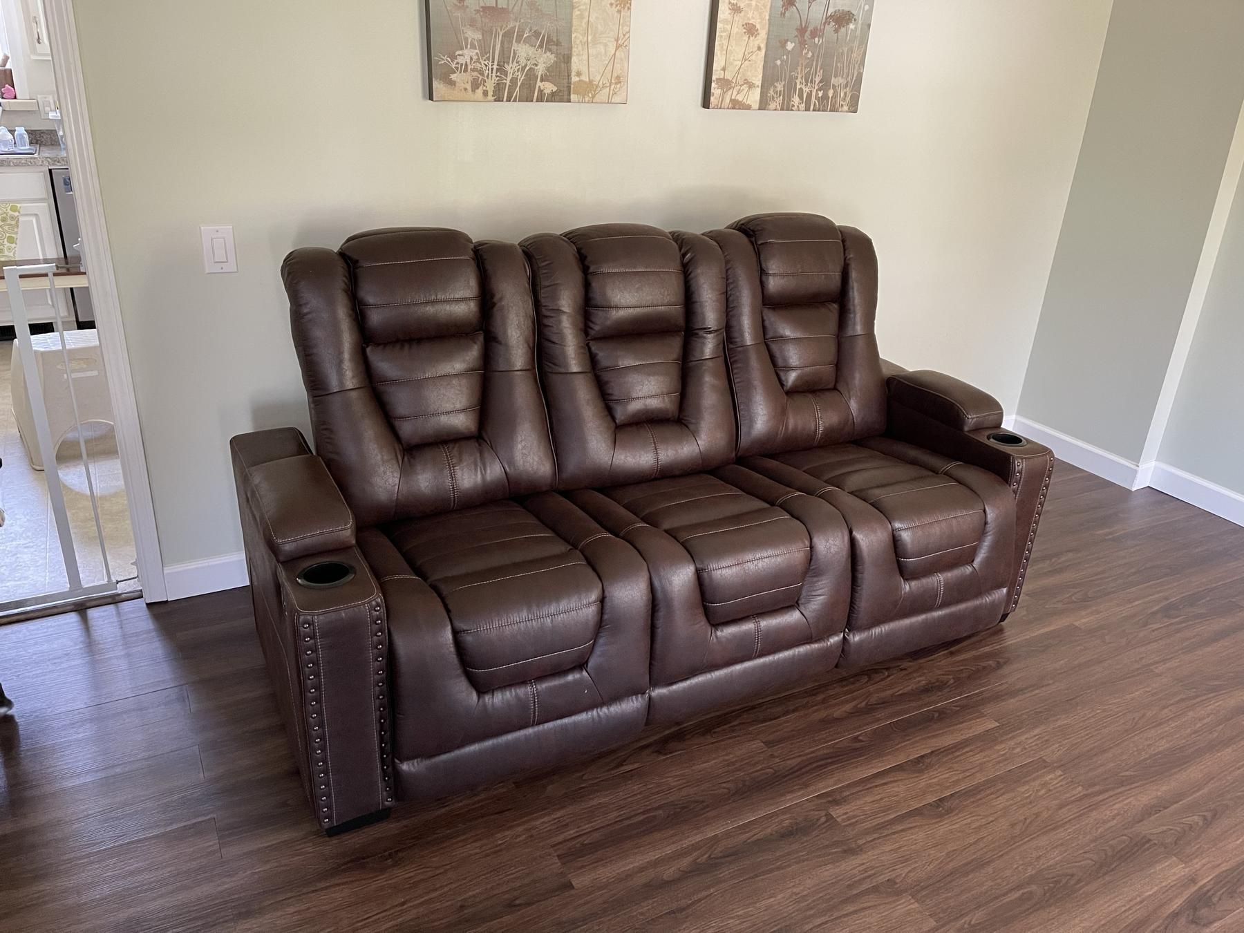 Powered Adjustable faux leather Three seat Dual Reclining Sofa Recliner Comfy Couch