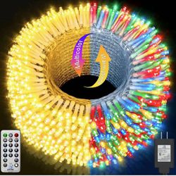 403ft 1000 LED String Lights Outdoor Christmas Lights Xmas Decorations, Warm White & Multi-Color 11 Modes & Timer, Waterproof Plug in Fairy Light Deco