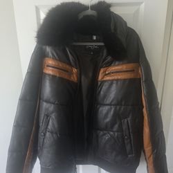 Sean Jean Mens Leather/Fur Coat xl
