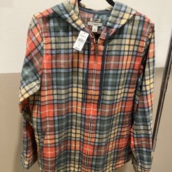 L.L.Bean Women's Scotch Plaid Flannel Shirt, Relaxed Zip Hoodie