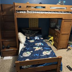 Kids Bunk Bed Wood Construction With Desk And Stairs