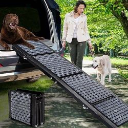 Folding Pet Car Ramp with Non-Slip Rug Surface, Portable Dog Ramp for Cars and SUVs