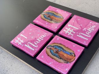 CUSTOM PINK #1 NANA & VIRGIN MARY COASTER SET