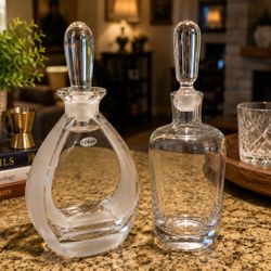 Vintage Crystal Decanters with Original Stoppers – CORBA & Clear Crystal – Excellent Condition