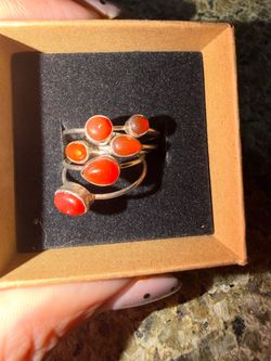 Six Size 8 genuine carnelian on solid sterling silver rings