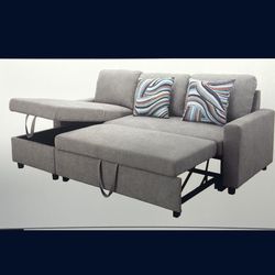 Light Grey Microfiber Sectional Sofa Sleeper Couch 