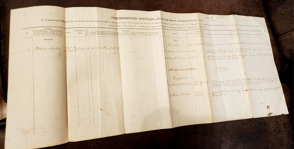 July 1853 Fort Constitution Document Re: Post Return of Officers Present