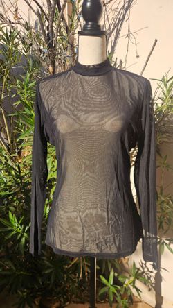 Black Sheer Mesh Mock Neck Top