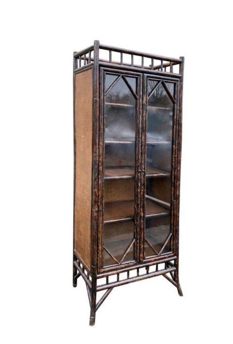 Antique English Bamboo Cabinet or Bibliotheque