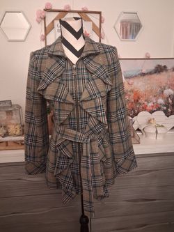 Vintage mac & jac Plaid Ruffle Statement Jacket / Coat 🤎🍂