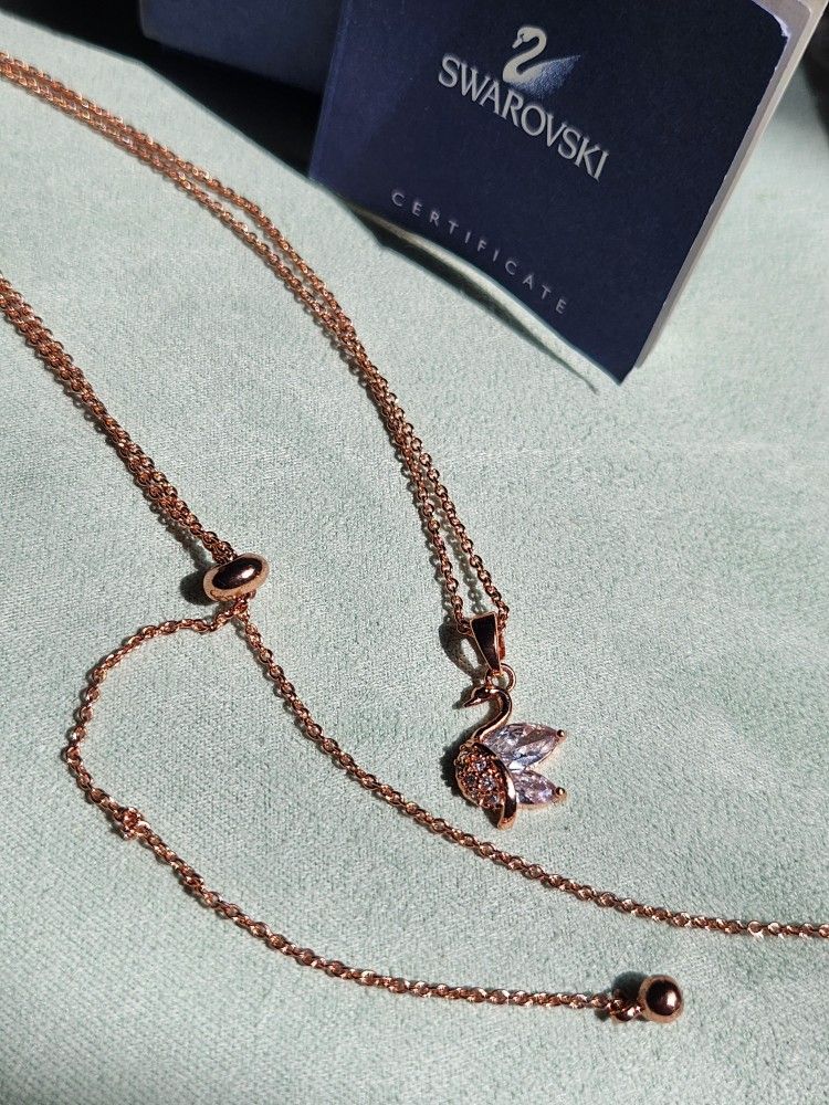 Swarovski Crystal Swan Necklace Rose Gold