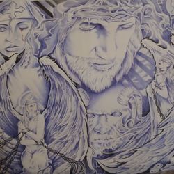 Religion Prison Art Hankerchief Cloth Blue And Black Pen