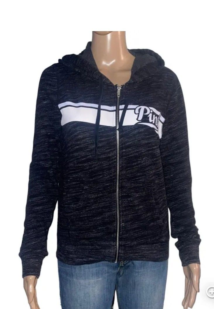 NWOT Victoria's Secret PINK Hoodie Size Large Grey White Baby Blue