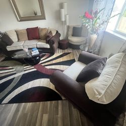 Couch, Oversized Chair, Ottoman & Rugs For Sale 