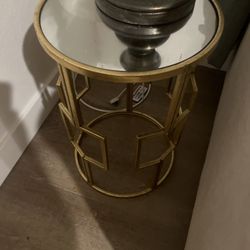 Gold Geometric Side Table with Mirrored Top