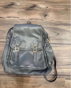 Women back pack .Gray Faux Leather Backpack with Gold Buckles