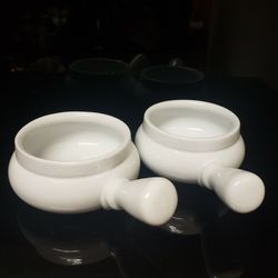 White Ceramic French Onion Soup Bowls Set-2