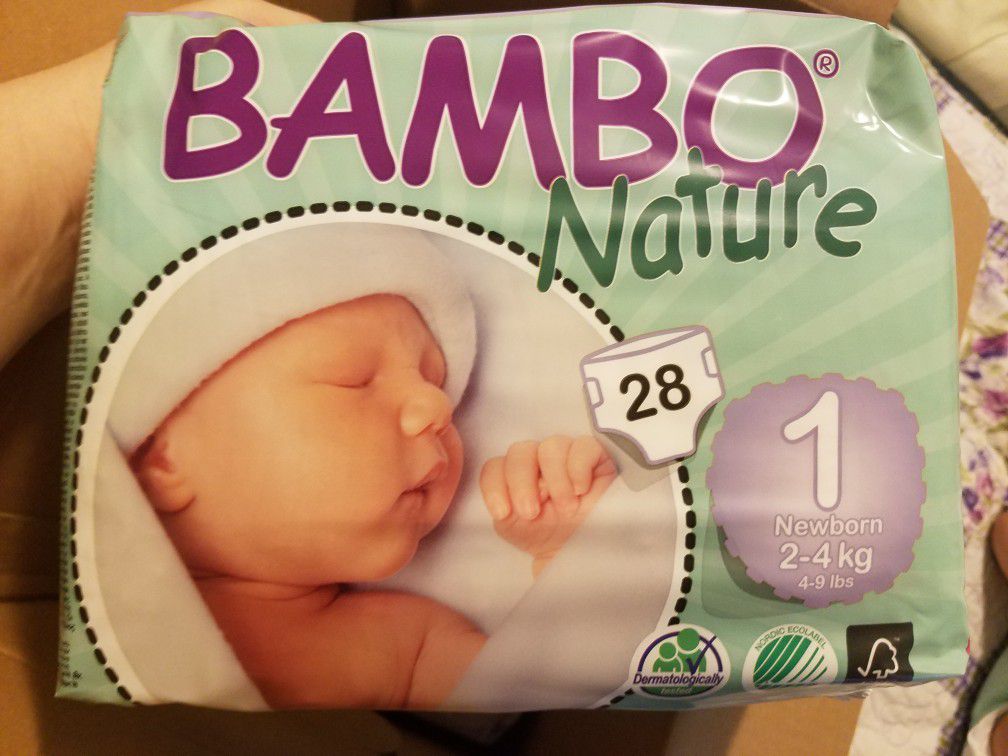 Three packs of Bambo Nature Newborn Diapers
