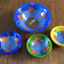 Arcoroc France -Maty’s Green, Yellow, And Blue Bowls — 14 total