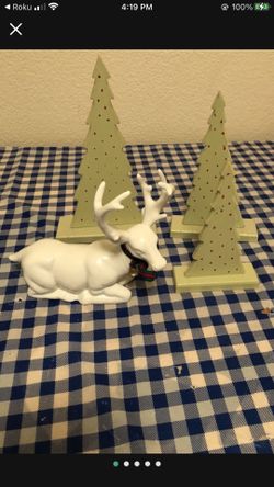 Wooden Christmas Trees & Porcelain Reindeer Decor