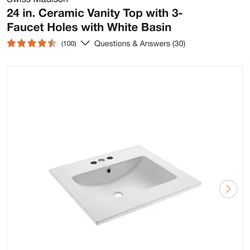 Swiss Madison 24 in. Ceramic Vanity Top with 3-Faucet Holes with White Basin Bathroom sink