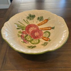 Los Angeles Potteries VTG 13” Hand Painted Vegetables Salad Bowl