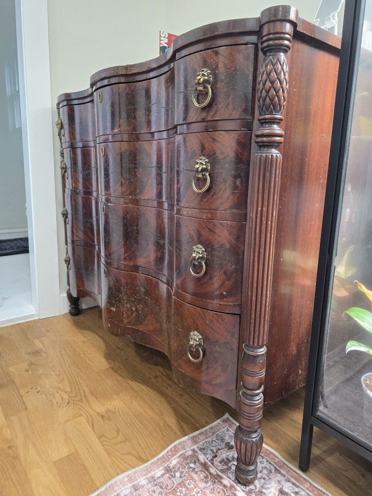 Vintage Mahogany Dresser With Lions Head Handle