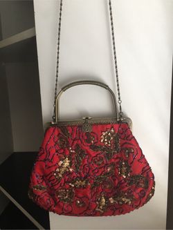 New red Satin beaded purse