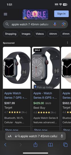 Apple Watch 7 Series 45mm Cell/GPS W/charger