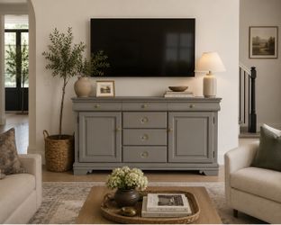 Taupe Wood Sideboard with Drawers and Cabinets