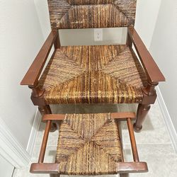 Wood and Rattan Chair and Ottoman