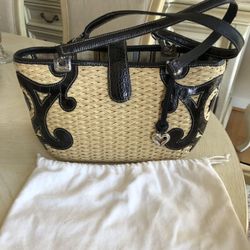 Brighton Wicker, Leather and Silver Handbag