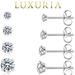 5-Pair CZ Stud Earrings Set | Silver 