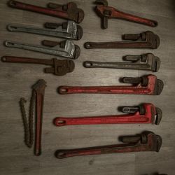 Pipe Wrench-Three 24” Two 18” One 14” Four 14 Inch One Chain Wrench