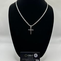 Cuban Chain With Cross Pendant With Moissanite Stones